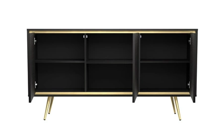 Meblościanka Nevea czarny grafit eleganckie meble do salonu o wyrazistej kolorystyce bezuchwytowe bryły wzbogacone designerskim obrzeżem