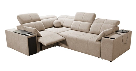 Narożnik z funkcją spania Tesalia II Lux niebieski lewostronny wygodny narożnik z przesuwanym oparciem oraz wysuwanym podnóżkiem