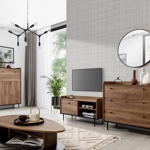 Zestaw mebli Apallo dąb brandy castello charakterystyczny design bryły osadzone na metalowych nogach subtelne uchwyty wysokie ranty blatów