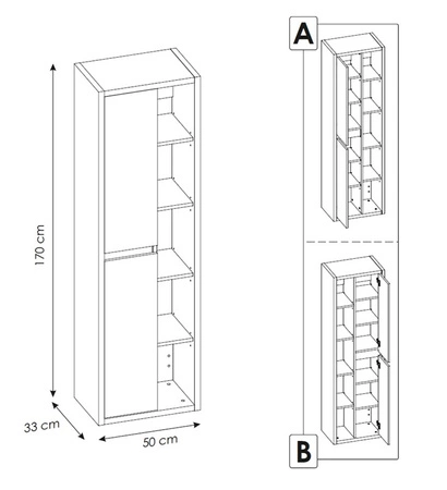 Słupek łazienkowy wiszący Devon 50 cm dąb shetland / grafit prosta forma szafki do łazienki z systemem cichego domykania drzwi
