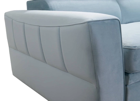 Narożnik z funkcją spania Rava III grafitowy lewostronny velvet komfortowy narożnik z regulowanymi zagłówkami i pojemnikiem na pościel