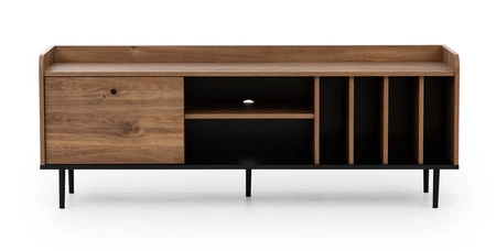 Szafka RTV Apallo 150 cm dąb brandy castello oryginalny design szafki bryła osadzona na metalowych nogach wysokie ranty blatu