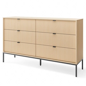 Komoda z szufladami Lovro 154 cm dąb vicenza nowoczesny design zachwyci miłośników wyrazistych wnętrz ryflowane fronty metalowe uchwyty