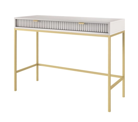 Konsola Lovro szara z szufladami stylowy oraz funkcjonalny mebel do przedpokoju salonu czy biura stelaż w złotym kolorze