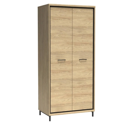 Szafa Mediolan Plus 92 cm hikora szafa z półkami i drążkiem idealna do sypialni garderoby lub przedpokoju wsparta na metalowych nogach