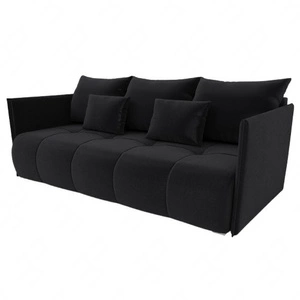 Kanapa rozkładana Selva czarna funkcjonalna sofa do salonu z pojemnikiem na pościel wykonana z wytrzymałej plecionej tkaniny