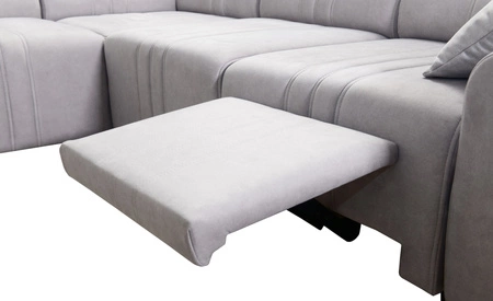 Narożnik z funkcją spania Castel III Lux beżowy prawostronny niezwykle komfortowy narożnik do salonu z wysuwanym podnóżkiem