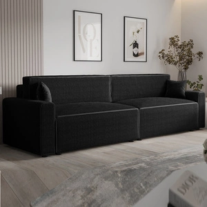 Kanapa rozkładana Brandon XL Bis czarna nowoczesny design trójwymiarowa tkanina o wyrazistych prążkach pojemnik na pościel