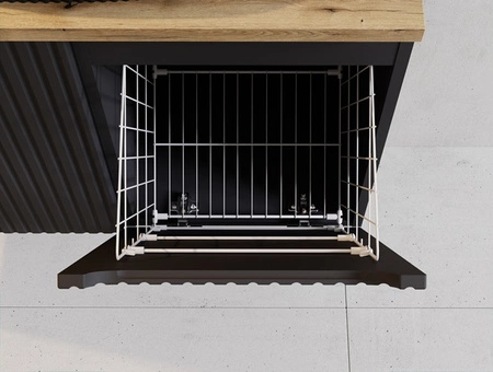 Szafka łazienkowa wisząca Nova 40 cm czarna funkcjonalna i elegancka szafka wyposażona w kosz na pranie stylowy frezowany uchwyt