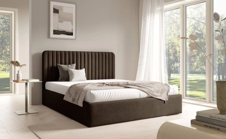 Łóżko tapicerowane Faro 180x200 brązowe wygodne łóżko do sypialni designerskie wezgłowie o subtelnie zaokrąglonym kształcie