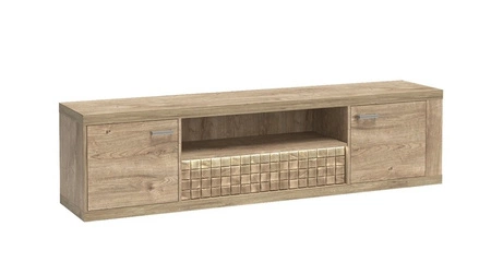Szafka RTV Natural 196 cm dąb ribbeck stylowy design szuflada szafki ozdobiona drewnianą listwą subtelne oświetlenie ledowe