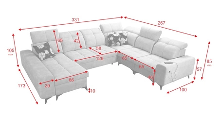 Narożnik z funkcją spania Buffalo VIII niebieski lewostronny wysokiej klasy narożnik do salonu z pojemnikami wysoka jakość wykonania