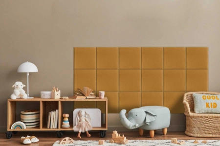 Panel tapicerowany Quadra 40x40 cm żółty stylowy panel ścienny kwadrat welurowa tkanina modne wykończenie każdej aranżacji