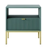 Szafka nocna z szufladą Lovro pastelowy zielony gustowny ryflowany dekor idealna szafka do sypialni złote metalowe dodatki