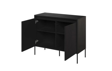 Komoda Trend 98 cm czarna funkcjonalna komoda do salonu o oryginalnym designie ryflowane fronty z subtelnym oświetleniem