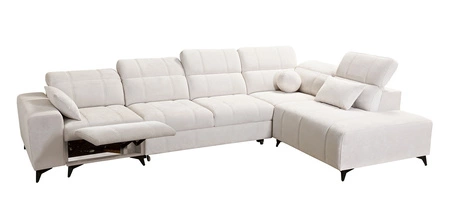 Narożnik z funkcją spania Penejos XI Lux oliwkowy prawostronny stylowy narożnik rozkładany z komfortowym wysuwanym podnóżkiem