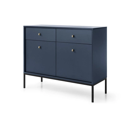 Komoda z szufladami Mono 104 cm granatowa minimalistyczny design stylowy złoty uchwyt prosta forma wzbogacona o metalowe elementy