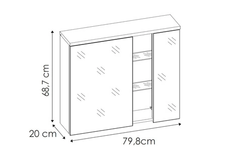 Szafka łazienkowa wisząca z lustrem Bahama 80 cm biały / dąb wotan elegancka szafka z oświetleniem LED oraz szklanymi półkami