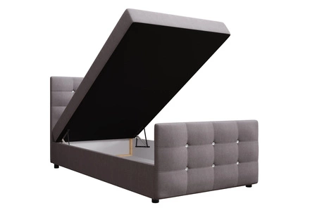 Łóżko kontynentalne Kansas 120x200 szare w nowoczesnym skandynawskim stylu z tapicerowanym zagłówkiem oraz zanóżkiem