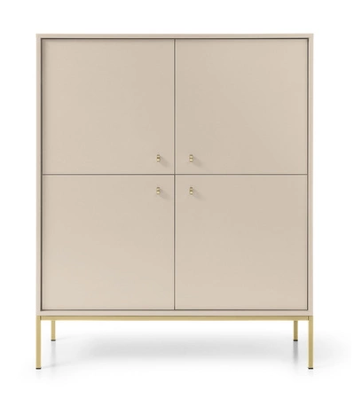 Komoda wysoka Mono 104 cm beżowa minimalistyczny design stylowy uchwyt prosta forma wzbogacona o metalowe złote elementy