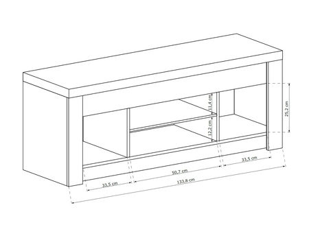 Szafka RTV Indiana 137 cm jesion ciemny elegancka stylistyka szafki pod telewizor ozdobna deska na froncie szafki oświetlona LED