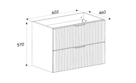 Szafka pod umywalkę Xilo 60 cm czarny / dąb wotan designerska szafka z szufladami w stylu nowoczesnym dekoracyjne pionowe ryflowanie