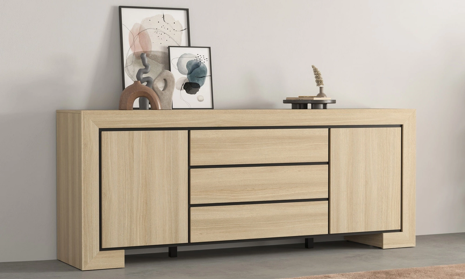 Komoda z szufladami 225 cm Cuba w kolorze dąb samdal / czarny