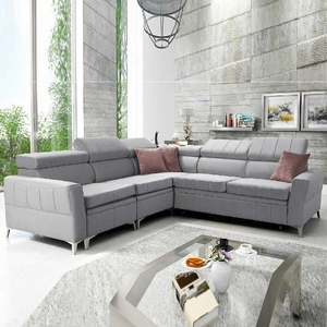 Narożnik z funkcją spania Rava IV szary popiel lewostronny velvet komfort podczas codziennego wypoczynku pojemnik na pościel