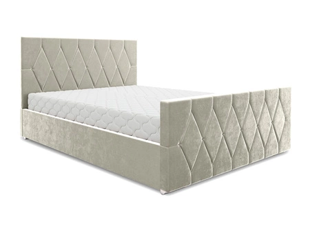 Łóżko tapicerowane Sparks 180x200 beżowe z pojemnikiem w nowoczesnym stylu z charakterystycznym wezgłowiem oraz z zanóżkiem