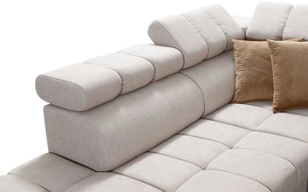 Narożnik z funkcją spania Bolmso VI beżowy lewostronny wygodny narożnik z regulowanymi zagłówkami dekoracyjne pikowania na siedzisku