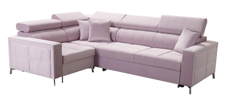 Narożnik z funkcją spania Nausa II butelkowa zieleń lewostronny velvet dekoracyjne przeszycia na siedzisku narożnik z pojemnikiem na pościel