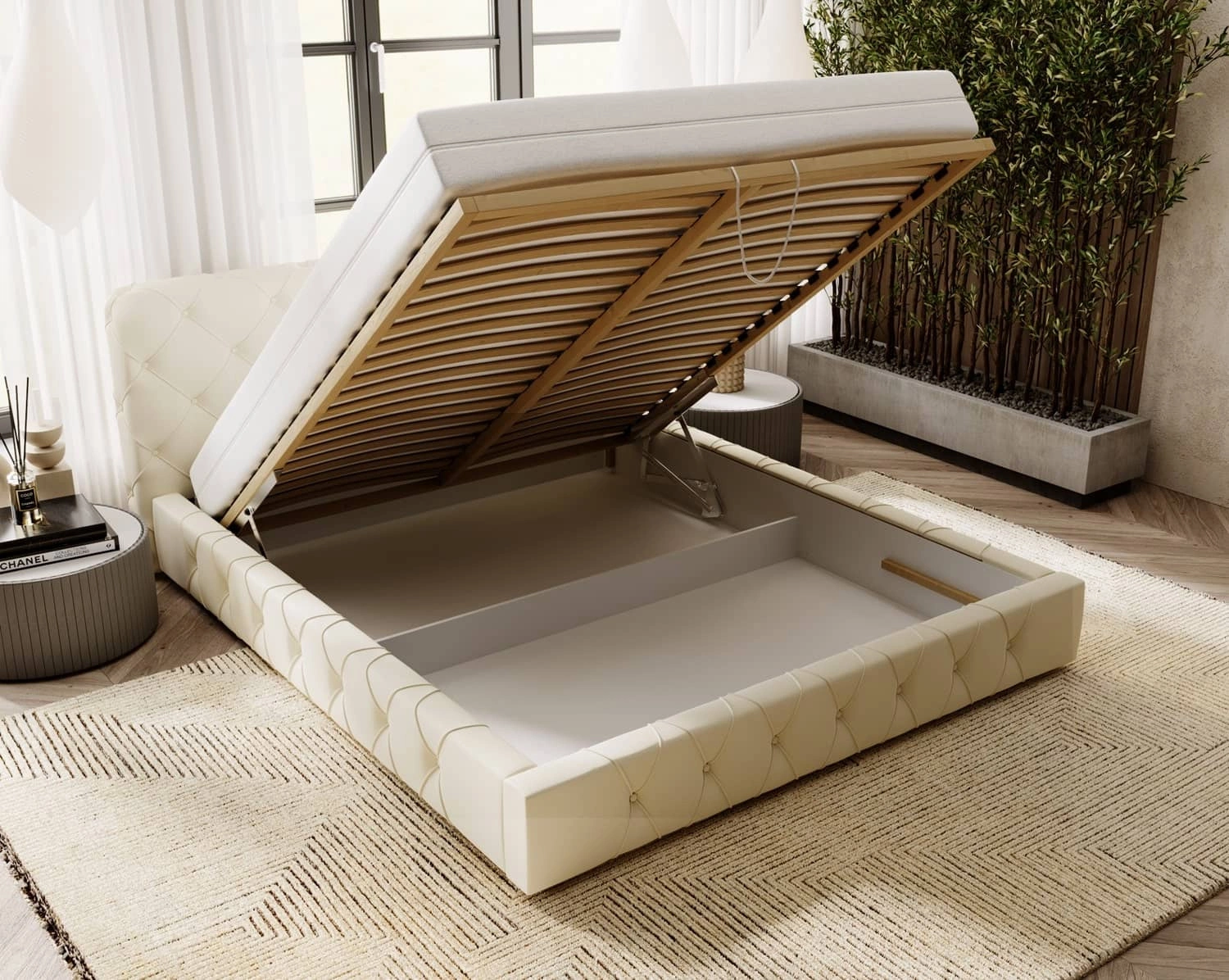 Łóżko z pojemnikiem Cloud 160x200 Amor Velvet 4323 beżowe pojemnik