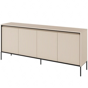 Komoda Trend 193 cm beżowa wyjątkowy design pojemna komoda do salonu z oświetleniem LED charakterystyczne ryflowane fronty