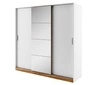 Szafa przesuwna z lustrem Dentro 220 cm biały / dąb stirling stylowa pojemna szafa do sypialni lub przedpokoju wyposażona w dwa drążki