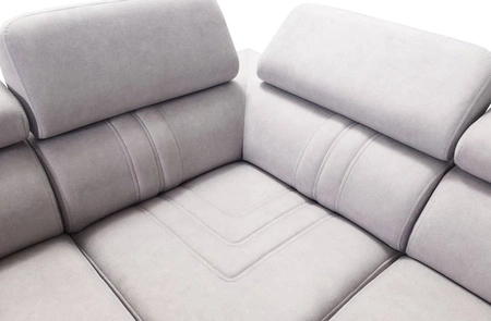 Narożnik z funkcją spania Castel IV grafitowy lewostronny stylowy narożnik z pojemnikami na pościel i regulowanymi zagłówkami