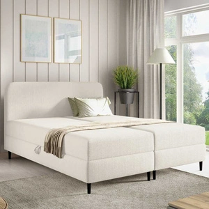 Łóżko kontynentalne Aberg 200x200 kremowe nowoczesny minimalizm gładki zagłówek o zaokrąglonych rogach propozycja do dużej sypialni