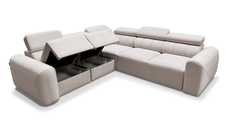 Narożnik z funkcją spania Cantare III ciemny beż lewostronny komfortowy i stylowy narożnik do salonu dwa pojemniki na pościel