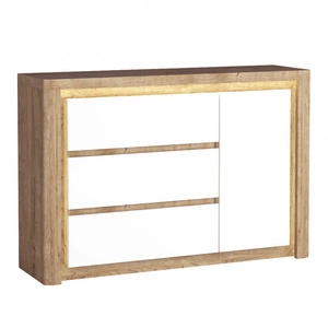 Komoda z szufladami Livinio 144 cm dąb ribbeck / biały połysk idealna komoda do salonu lub sypialni oświetlenie LED przyciąga wzrok