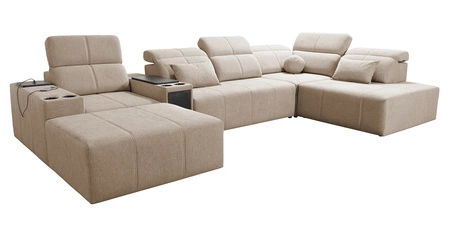 Narożnik z funkcją spania Tesalia V brązowy lewostronny komfortowy narożnik z szufladą oraz funkcją przesuwanego oparcia