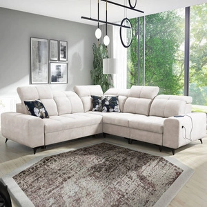 Narożnik z funkcją spania Buffalo III kremowy prawostronny komfortowy narożnik o estetycznym wykończeniu z pojemnikami na pościel