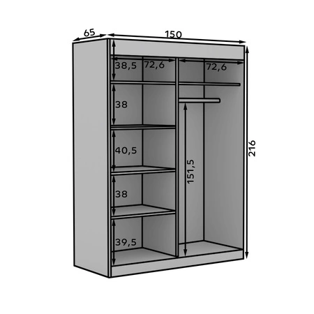 Szafa przesuwna z lustrem Osgar 150 cm biały / czarny oryginalny design doskonale odnajdzie się w pokoju młodzieżowym lub sypialni