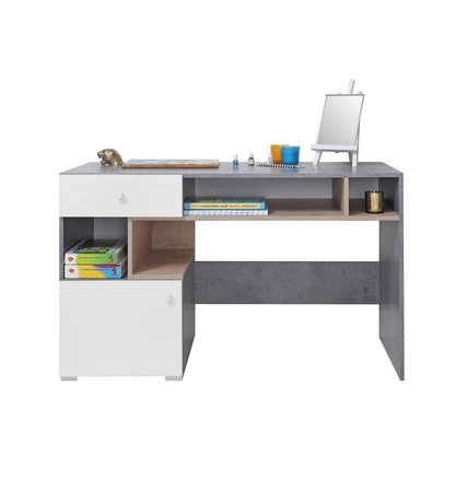 Zestaw mebli Epsilon beton / biały / dąb idealna propozycja do pokoju młodzieżowego lub dziecięcego w modnym stylu