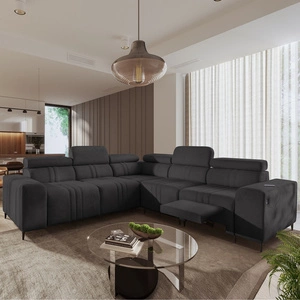 Narożnik z funkcją spania Castel III Lux grafitowy prawostronny niezwykle komfortowy narożnik do salonu z wysuwanym podnóżkiem