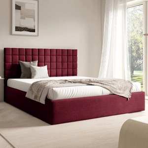 Łóżko tapicerowane Graso 180x200 bordowe nowoczesne i eleganckie łóżko gustowny symetryczny wzór na wezgłowiu pojemnik na pościel