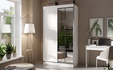 Szafa przesuwna z lustrem Osgar 120 cm biały / czarny oryginalny design doskonale odnajdzie się w pokoju młodzieżowym lub sypialni