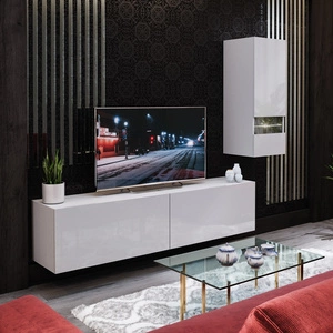 Meblościanka Omega biały połysk niezwykłe rozwiązanie idealne do każdego salonu optycznie powiększa wnętrze