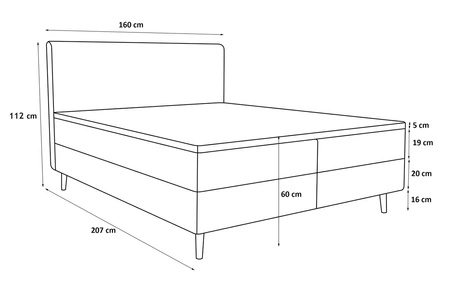 Łóżko kontynentalne Totti 160x200 szary popiel stylowe łóżko z pojemnikiem na pościel trójwymiarowa tkanina o wyrazistych prążkach