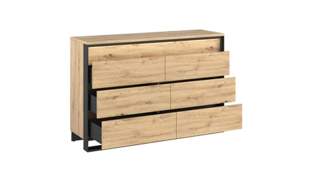 Komoda z szufladami Quant 133 cm dąb artisan / czarny nowoczesna komoda z oświetleniem LED idealna do sypialni w stylu loftowym