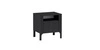 Szafka nocna Malumi czarna elegancka szafka do sypialni osadzona na wysokiej podstawie front z gustownym wzorem jodełki
