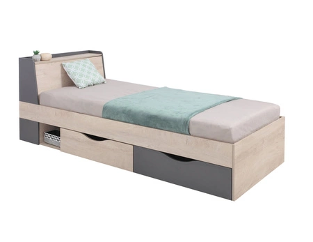Łóżko z szufladami Dzeta 90x200 cm dąb / antracyt nowoczesny design łóżka obrzeża wykończone specjalną okleiną ABS schowek w zagłówku